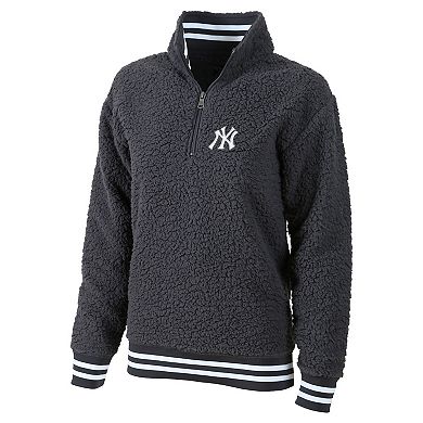 Women's G-III 4Her by Carl Banks Gray New York Yankees Play Action Sherpa Fleece Quarter-Zip Jacket