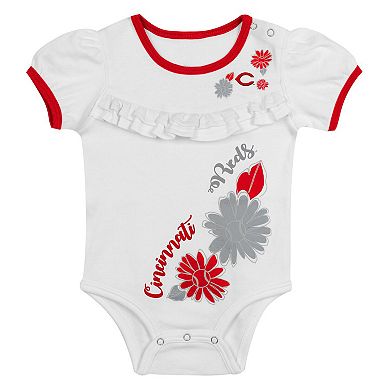 Infant White Cincinnati Reds Sweet Catcher 3-Piece Headband Skirt Set