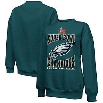 Women's Majestic Threads Midnight Green Philadelphia Eagles Super Bowl LIX Champions Choke Up Tri-Blend Pullover Sweatshirt