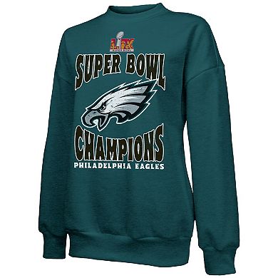 Women's Majestic Threads Midnight Green Philadelphia Eagles Super Bowl LIX Champions Choke Up Tri-Blend Pullover Sweatshirt