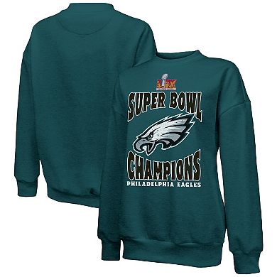 Women's Majestic Threads Midnight Green Philadelphia Eagles Super Bowl LIX Champions Choke Up Tri-Blend Pullover Sweatshirt