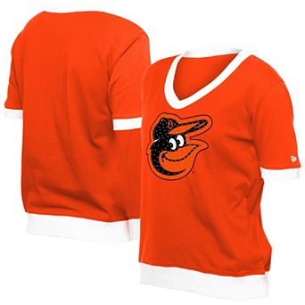 Women's��New Era Orange Baltimore Orioles Game Day Rhinestone V-Neck T-Shirt