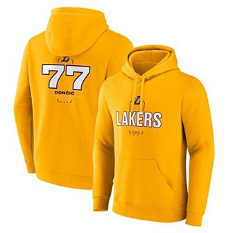 Men's Fanatics Luka Don��i�� Gold Los Angeles Lakers Icon Behind The Back Name & Number Pullover Hoodie