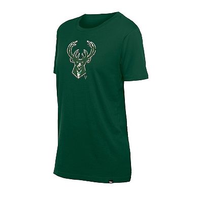 Women's New Era Hunter Green Milwaukee Bucks Glam Game Flower T-Shirt