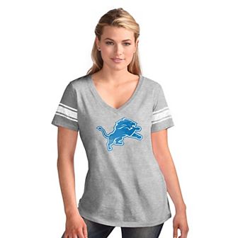 Women's G-III 4Her by Carl Banks Heather Gray Detroit Lions First Pick Distressed V-Neck T-Shirt