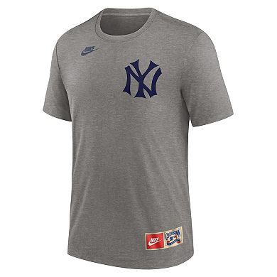 Men's Nike Babe Ruth Heather Gray New York Yankees Cooperstown Collection Tri-Blend Name & Number T-Shirt
