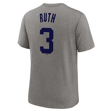Men's Nike Babe Ruth Heather Gray New York Yankees Cooperstown Collection Tri-Blend Name & Number T-Shirt