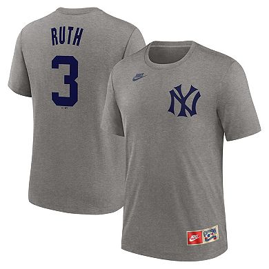 Men's Nike Babe Ruth Heather Gray New York Yankees Cooperstown Collection Tri-Blend Name & Number T-Shirt