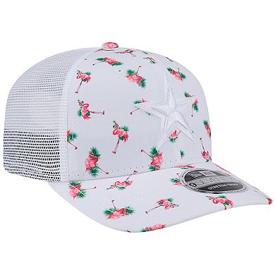 Men's New Era White Dallas Cowboys Adventure Flamingo Pattern 9SEVENTY Stretch-Snap Hat