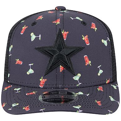 Men's New Era Navy/Black Dallas Cowboys Adventure Drinks Pattern 9SEVENTY Stretch-Snap Hat