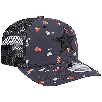 Men's New Era Navy/Black Dallas Cowboys Adventure Drinks Pattern 9SEVENTY Stretch-Snap Hat