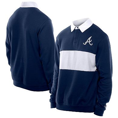 Men's New Era Navy Atlanta Braves Throwback Prep Colorblock Rugby Polo