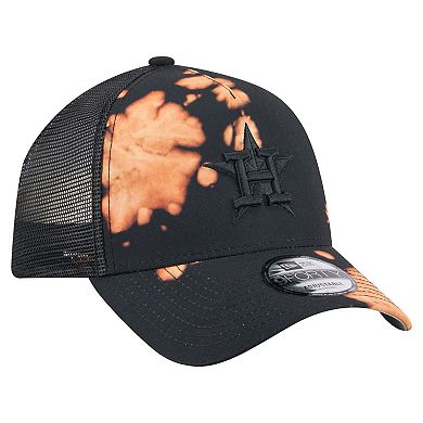 Men's New Era Black Houston Astros Bleached A-Frame 9FORTY Adjustable Hat