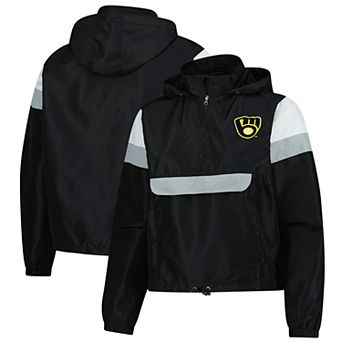 Women's Profile Black Milwaukee Brewers Quarter-Zip Anorak Hooded Jacket