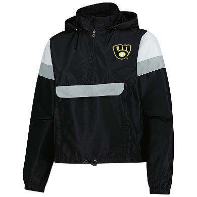 Women's Profile Black Milwaukee Brewers Quarter-Zip Anorak Hooded Jacket