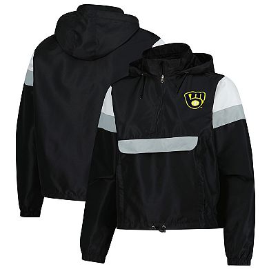 Women's Profile Black Milwaukee Brewers Quarter-Zip Anorak Hooded Jacket
