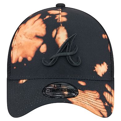 Men's New Era Black Atlanta Braves Bleached A-Frame 9FORTY Adjustable Hat