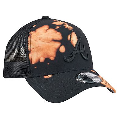 Men's New Era Black Atlanta Braves Bleached A-Frame 9FORTY Adjustable Hat