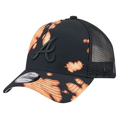 Men's New Era Black Atlanta Braves Bleached A-Frame 9FORTY Adjustable Hat