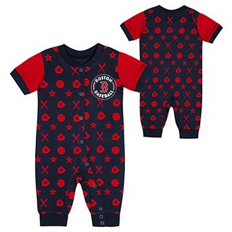 Newborn Navy Boston Red Sox Hard 90 Coveralls