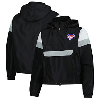 Women's Profile Black Chicago Cubs Quarter-Zip Anorak Hooded Jacket