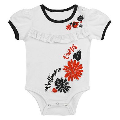 "Newborn White/Black Baltimore Orioles Sweet Catcher 3-Piece Bodysuit, Headband and Skirt Set"