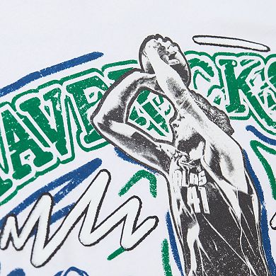 Men's Mitchell & Ness Dirk Nowitzki White Dallas Mavericks Hardwood Classics Chalked Up T-Shirt