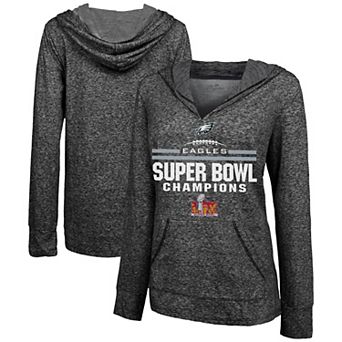 Women's Majestic Threads Charcoal Philadelphia Eagles Super Bowl LIX Champions Edge Rusher Slub Pullover Hoodie