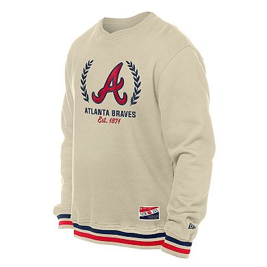 Men's New Era Cream Atlanta Braves Throwback Pullover Sweatshirt