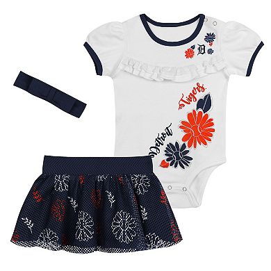 Infant White Detroit Tigers Sweet Catcher 3-Piece Headband Skirt Set