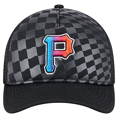 Men's New Era Black Pittsburgh Pirates Gradient 9FORTY A-Frame M-Crown Trucker Adjustable Hat