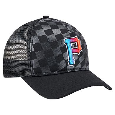 Men's New Era Black Pittsburgh Pirates Gradient 9FORTY A-Frame M-Crown Trucker Adjustable Hat
