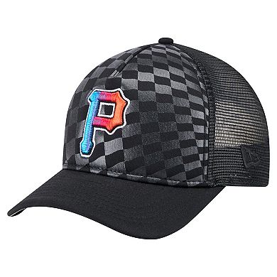 Men's New Era Black Pittsburgh Pirates Gradient 9FORTY A-Frame M-Crown Trucker Adjustable Hat