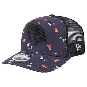 Men's New Era Navy/Black Arizona Cardinals Adventure Drinks Pattern 9SEVENTY Stretch-Snap Hat