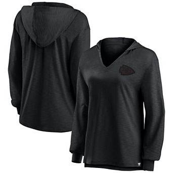 Women's Fanatics  Kansas City Chiefs Blackout Slub Hoodie V-Neck Long Sleeve T-Shirt