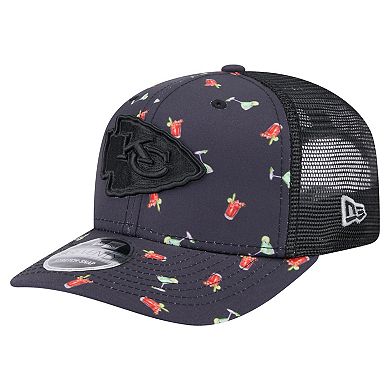 Men's New Era Navy/Black Kansas City Chiefs Adventure Drinks Pattern 9SEVENTY Stretch-Snap Hat