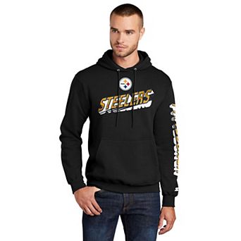 Men's Starter Black Pittsburgh Steelers Wordmark Logo Pullover Hoodie