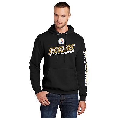 Men's Starter Black Pittsburgh Steelers Wordmark Logo Pullover Hoodie