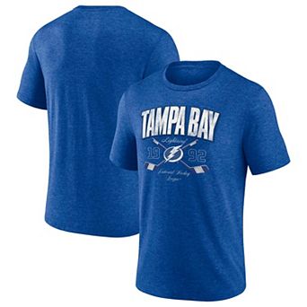 Men's Fanatics Heather Blue Tampa Bay Lightning Cross Sticks Tri-Blend T-Shirt