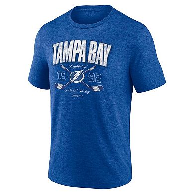 Men's Fanatics Heather Blue Tampa Bay Lightning Cross Sticks Tri-Blend T-Shirt