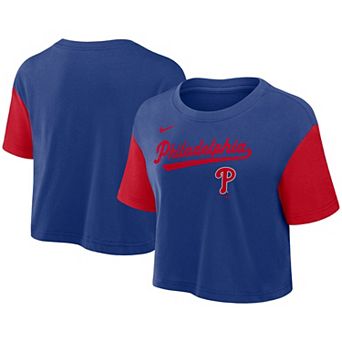 Women's Nike Royal/Red Philadelphia Phillies Script Cropped Performance T-Shirt