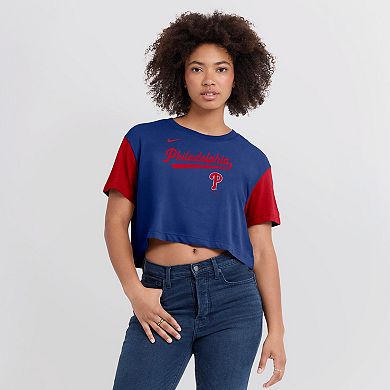 Women's Nike Royal/Red Philadelphia Phillies Script Cropped Performance T-Shirt