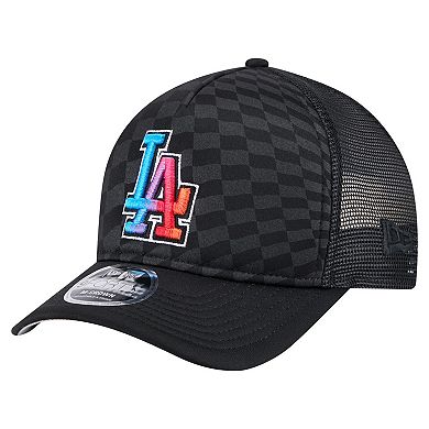 Men's New Era Black Los Angeles Dodgers Gradient 9FORTY A-Frame M-Crown Trucker Adjustable Hat