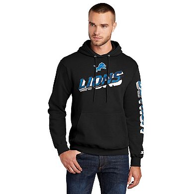 Men's Starter Black Detroit Lions Wordmark Logo Pullover Hoodie