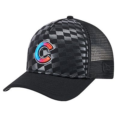Men's New Era Black Chicago Cubs Gradient 9FORTY A-Frame M-Crown Trucker Adjustable Hat