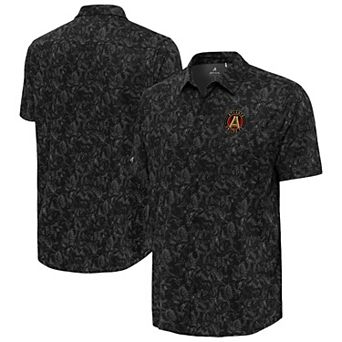 Men's��Antigua Black Atlanta United FC Lush Woven Button-Up Top