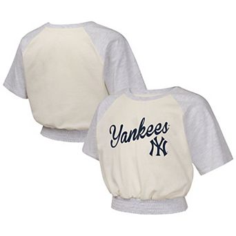 Girls Youth Cream New York Yankees Curve Ball Fashion Raglan T-Shirt