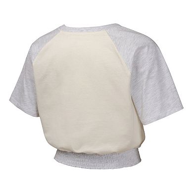 Girls Youth Cream New York Yankees Curve Ball Fashion Raglan T-Shirt