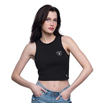 Women's Starter Black Las Vegas Raiders Show Up Cropped Tank Top