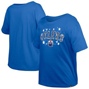 Girl's Youth New Era Royal Edmonton Oilers Flip Sequin T-Shirt